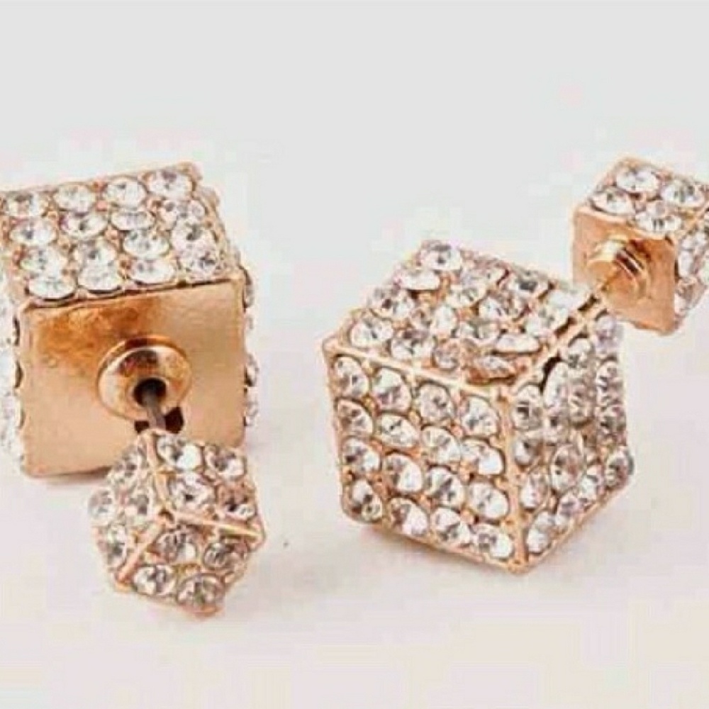 Rose gold double cubo earrings